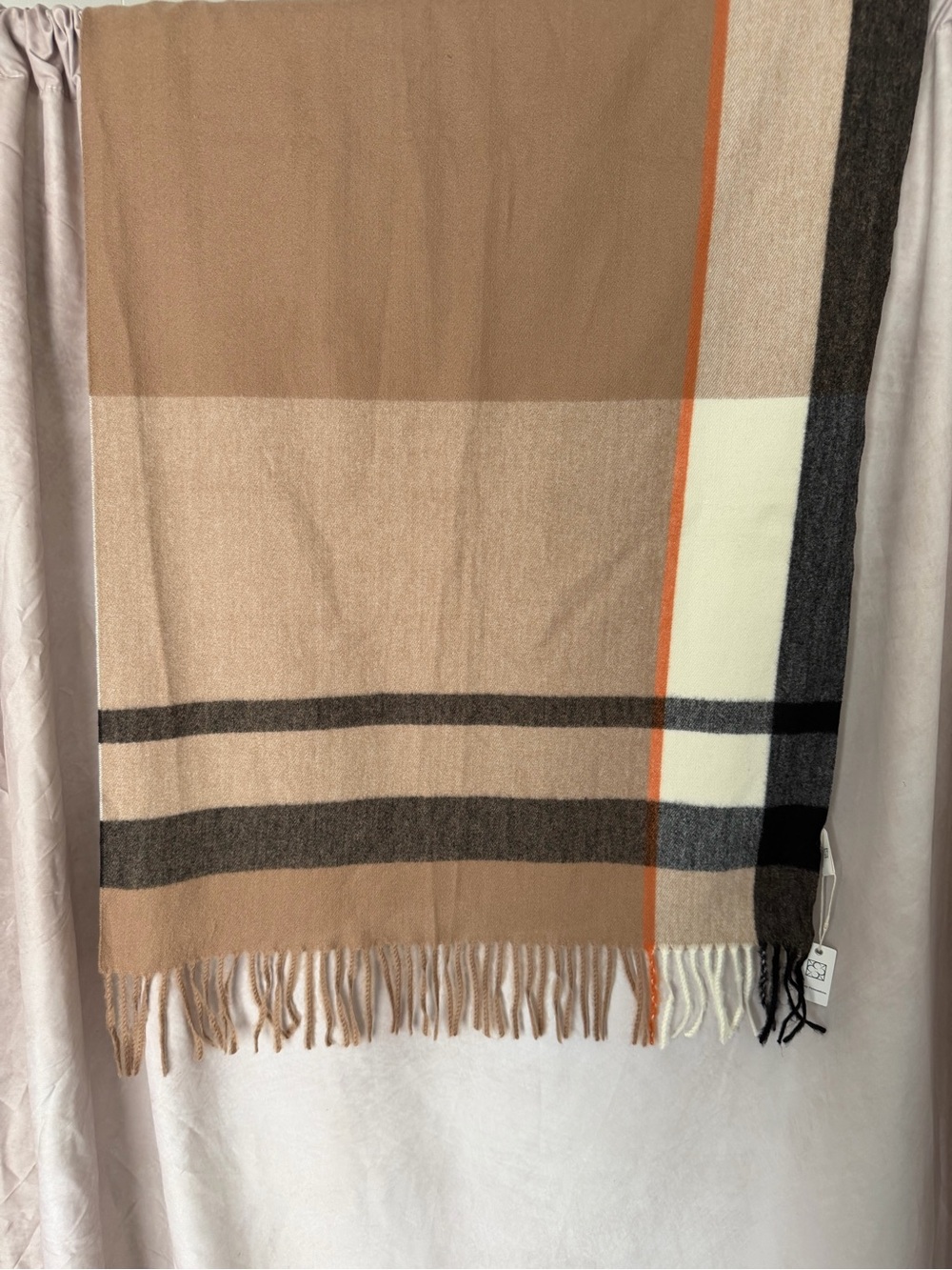 Pretty Persuasions Black, Cream, Tan & Charcoal Plaid Fringe Scarf